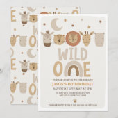 Invitation Modern Boys Moon Safari Wild Un 1er anniversaire (Devant / Derrière)