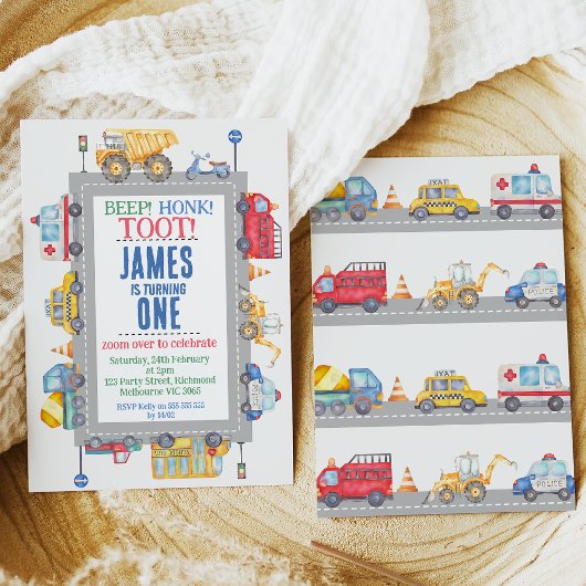 Invitation Modern Boys Road Transport 1er Anniversaire Invita