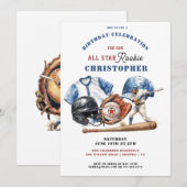 Invitation Modern Boys Sports Baseball Stade Anniversaire (Devant / Derrière)