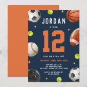 Invitation Modern Boys Sports Thème Anniversaire (Devant / Derrière)