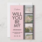 Invitation Modern Bridesmaid Photo Proposal Pink Reel (Devant)