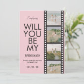 Invitation Modern Bridesmaid Photo Proposal Pink Reel (Debout devant)