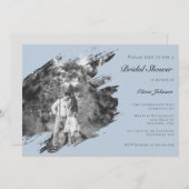 Invitation Modern Brushstroke Photo Bridal Shower Blue (Devant / Derrière)