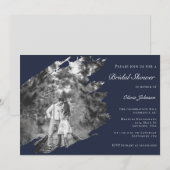 Invitation Modern Brushstroke Photo Bridal Shower Navy Blue (Devant / Derrière)