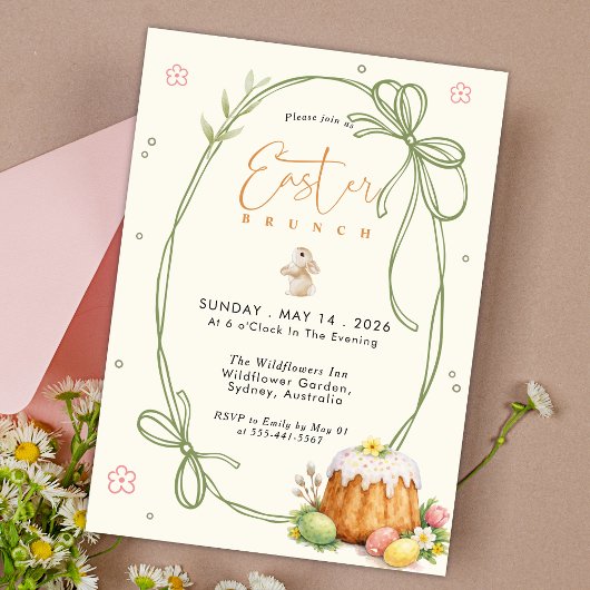 Invitation Modern Bunny Bow Egg Hunt Easter Brunch 