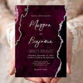 Invitation Modern Burgundy Agate Silver Script Wedding