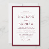Invitation Modern Burgundy Border Photo Wedding (Devant)