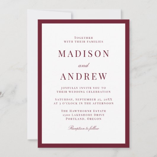 Invitation Modern Burgundy Border Wedding (Devant)