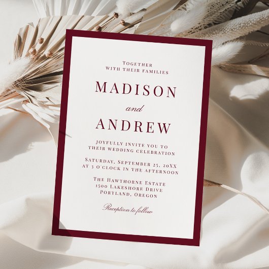 Invitation Modern Burgundy Border Wedding