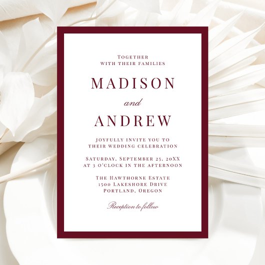 Invitation Modern Burgundy Border Wedding