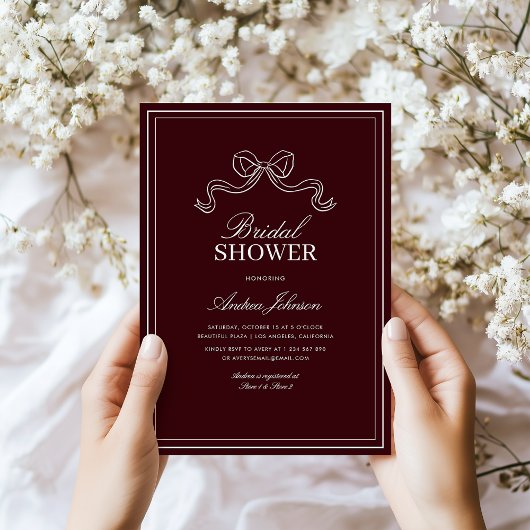 Invitation Modern Burgundy Bow Elegant Timeless Bridal Shower