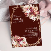 Invitation Modern Burgundy Floral Gold Geometric Wedding 