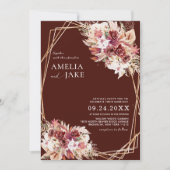 Invitation Modern Burgundy Floral Gold Geometric Wedding  (Devant)