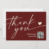 Invitation Modern Burgundy QR Code Wedding Thank You Card (Devant)