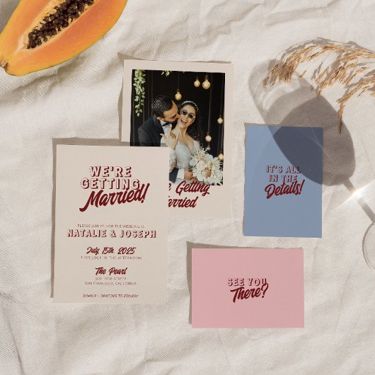 Invitation Modern Burgundy Retro Bold Funky Unique Wedding