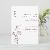 Invitation Modern Burgundy Typography Floral Line Art Wedding (Debout devant)