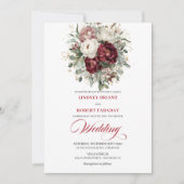 Invitation Modern Burgundy White Floral Gold Wedding Invite (Devant)