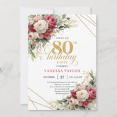 Invitation Modern Burgundy White Gold 80th Birthday Invite (Devant)