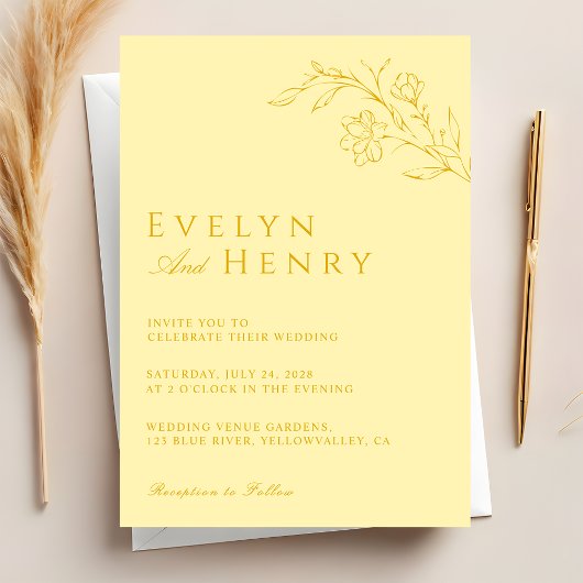 Invitation Modern Butter Yellow Floral Wedding