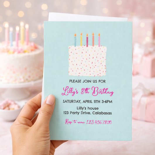 Invitation Modern Cake Birthday Invitation, Colorful Sprinkle