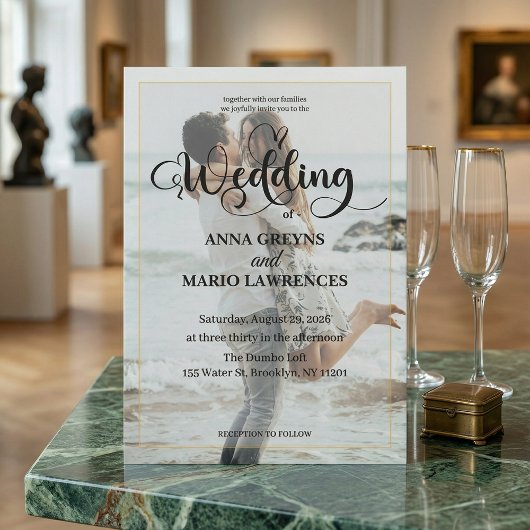 Invitation Modern Calligraphy Photo Faux Gold Wedding 