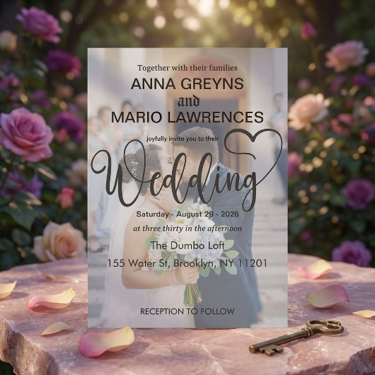 Invitation Modern Calligraphy Script 2 Photo Overlay Wedding