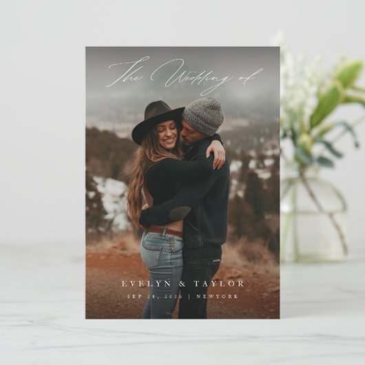 Invitation Modern Calligraphy Script Photo QR Code Wedding (Debout devant)