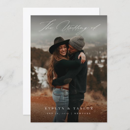 Invitation Modern Calligraphy Script Photo QR Code Wedding (Devant / Derrière)