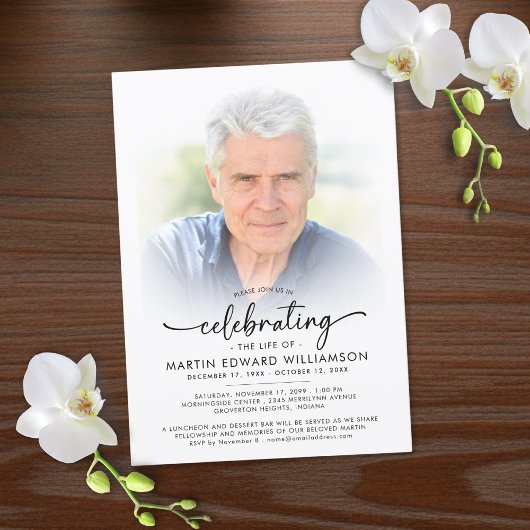 Invitation Modern Celebration of Life Memorial Funeral Photo