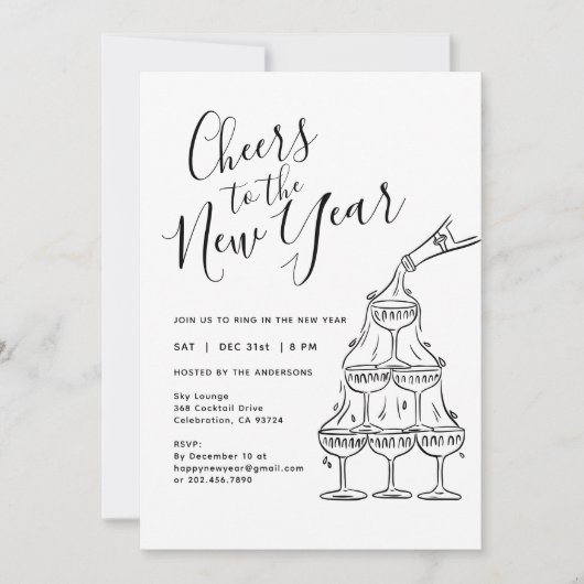 Invitation Modern Champaign Cheers to the New Year Party (Devant)