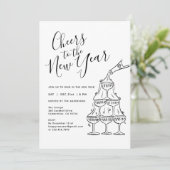 Invitation Modern Champaign Cheers to the New Year Party (Debout devant)