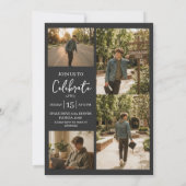Invitation Modern Charcoal 4 Photo Graduation Invite (Dos)
