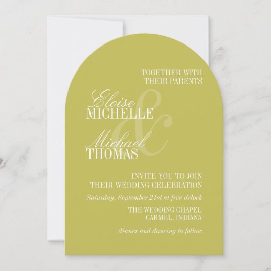 Invitation Modern Chartreuse Formal Arch Wedding  (Devant)