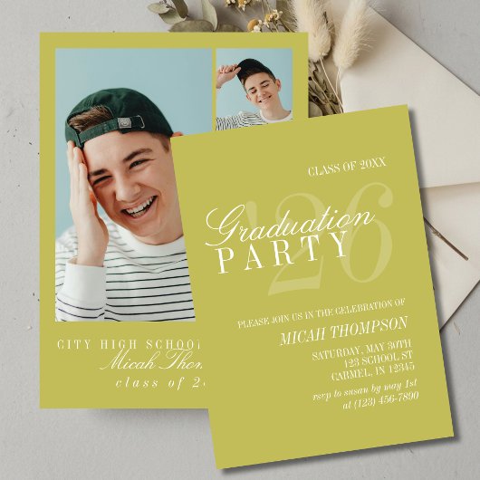 Invitation Modern Chartreuse Photo Graduation Party