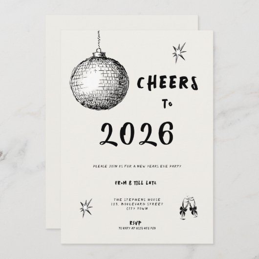 Invitation Modern Cheers to New Year 2026 Bold Typo (Devant / Derrière)