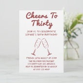 Invitation Modern “Cheers to Thirty” Wine 30th Birthday Party (Debout devant)