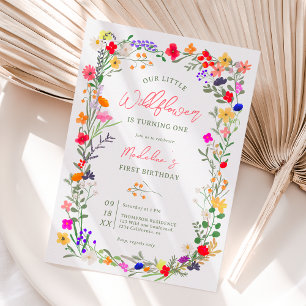 Invitation Modern chic boho bright wild flowers 1st birthday