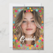 Invitation modern chic boho bright wild flowers graduation (Dos)