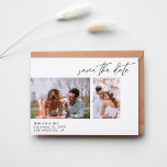 Invitation Modern Chic Deux photo Save the Date White<br><div class="desc">Faites plaisir à vos invités pour votre mariage en envoyant une carte moderne & Chic Two Photo White Enregistrer la carte Date avec votre photo et calligraphie moderne. Voir notre collection de faire-part de mariage photo pour plus de styles ou d'orientations photo.</div>