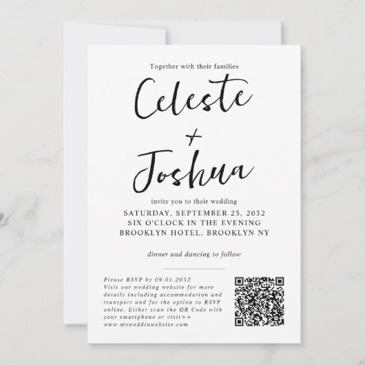 Invitation Modern Chic Elegant Photo QR Code Détails Mariage (Devant)
