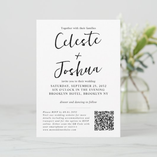 Invitation Modern Chic Elegant Photo QR Code Détails Mariage (Debout devant)