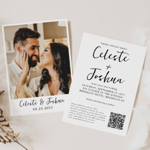 Invitation Modern Chic Elegant Photo QR Code Détails Mariage