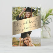 Invitation Modern Chic Gold Metallic Photo Graduation Party (Debout devant)