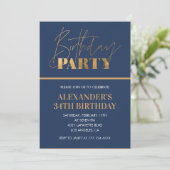 Invitation Modern Chic Gold Navy bleu 34e anniversaire fête (Debout devant)