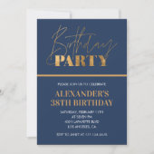 Invitation Modern Chic Gold Navy bleu 38e anniversaire fête (Devant)