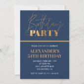 Invitation Modern Chic Gold Navy bleu 54e anniversaire fête (Devant)