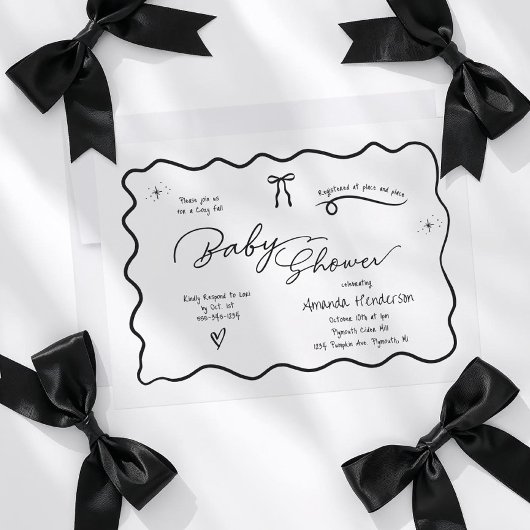 Invitation Modern Chic Minimalist Black White Bow Baby Shower