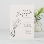 Invitation Modern Chic Nous sommes engagés Black Champagne Pa (Debout devant)