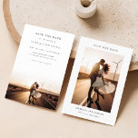 Invitation Modern Chic Rustic Photo Mariage Enregistrer La Da<br><div class="desc">Annoncez votre journée spéciale avec notre mariage de photo rustique moderne chic Enregistrer la date. Cette carte élégante présente une photo captivante du couple sur fond de coucher de soleil romantique, parfaite pour ceux qui recherchent un mélange de charme rustique et de chic moderne. Idéal pour les mariages de destination...</div>