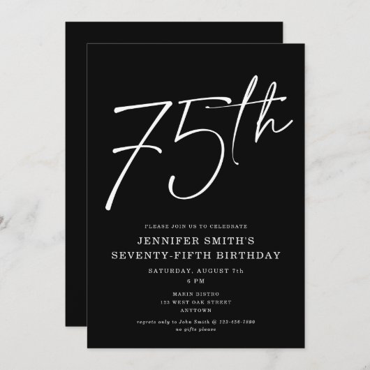 Invitation Modern Chic Script 75e fête d'anniversaire (Devant / Derrière)